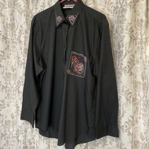 Christine Alexander Large Button Up Top-Black-Rose&High Heels Crystals-Western